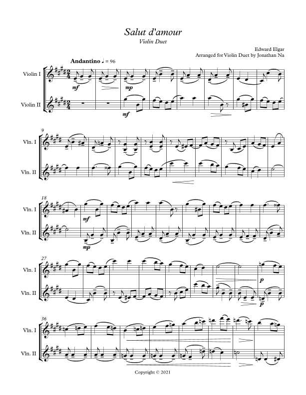Salut D'Amour Violin Duet (arr. Jonathan Na)
