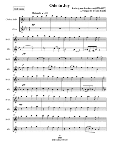 Ode to Joy - Clarinet and Oboe. Duet - Intermediate (arr. Dennis Ruello)