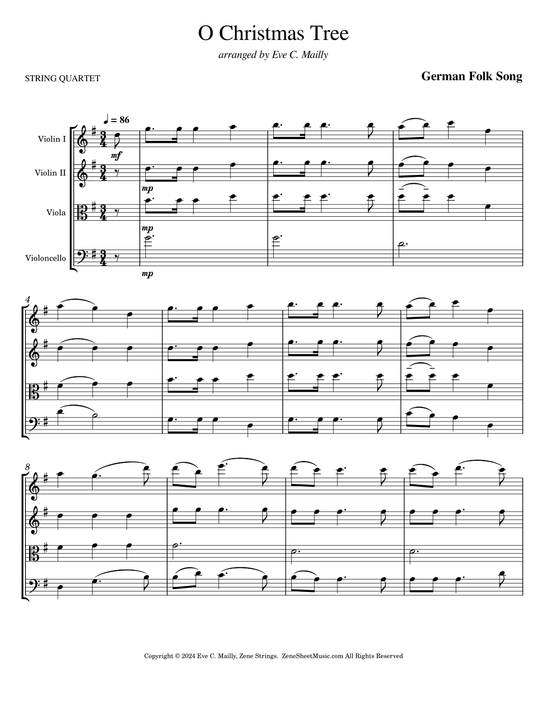 O Christmas Tree - String Quartet (arr. Eve C. Mailly - Zene Strings)