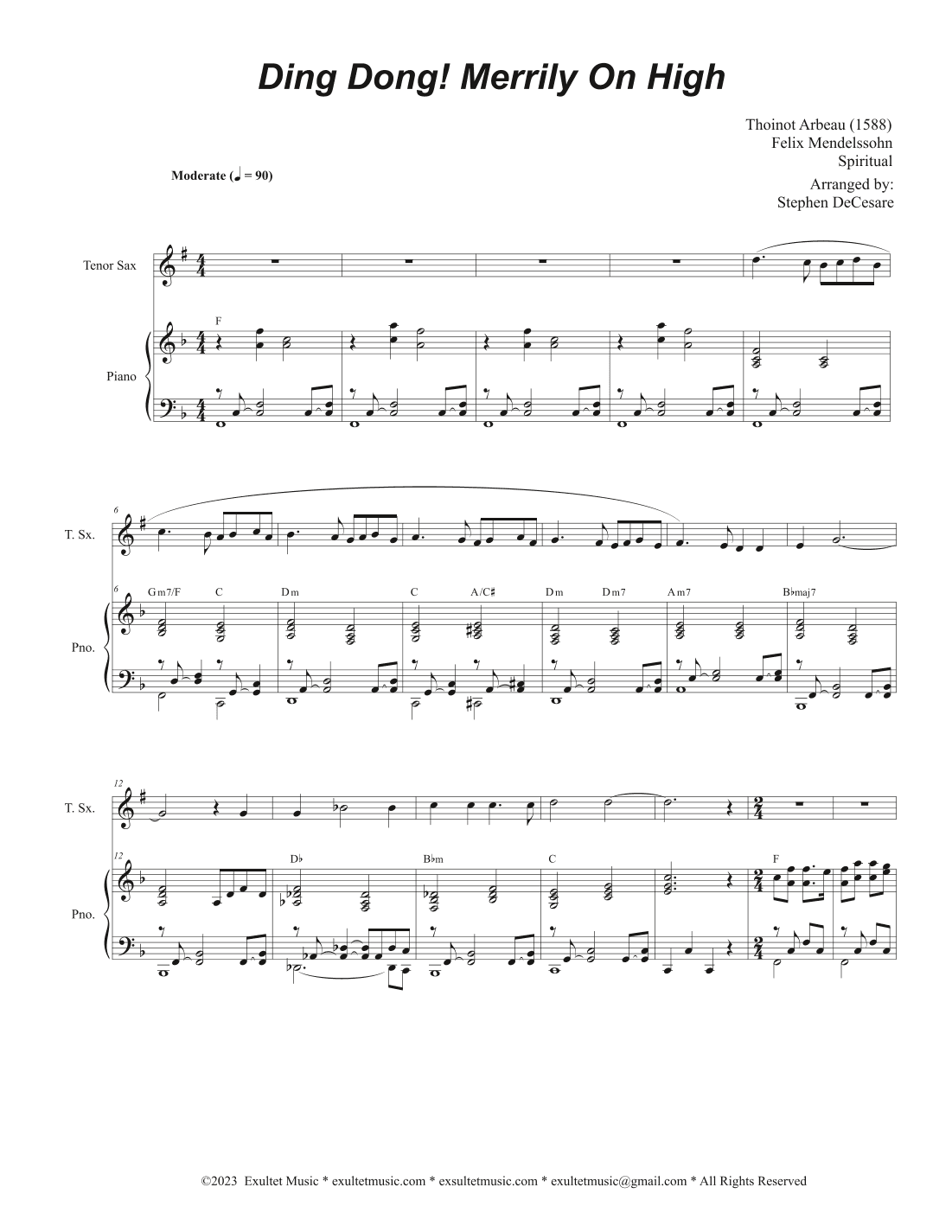 Ding Dong! Merrily On High (Tenor Saxophone and Piano) (arr. Stephen DeCesare)