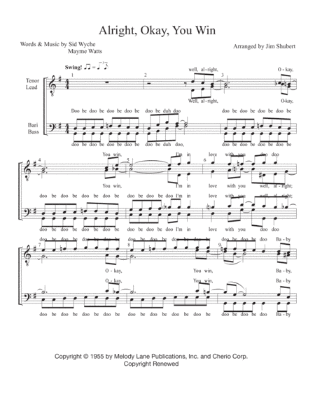 Alright, Okay, You Win (arr. Jim Shubert)