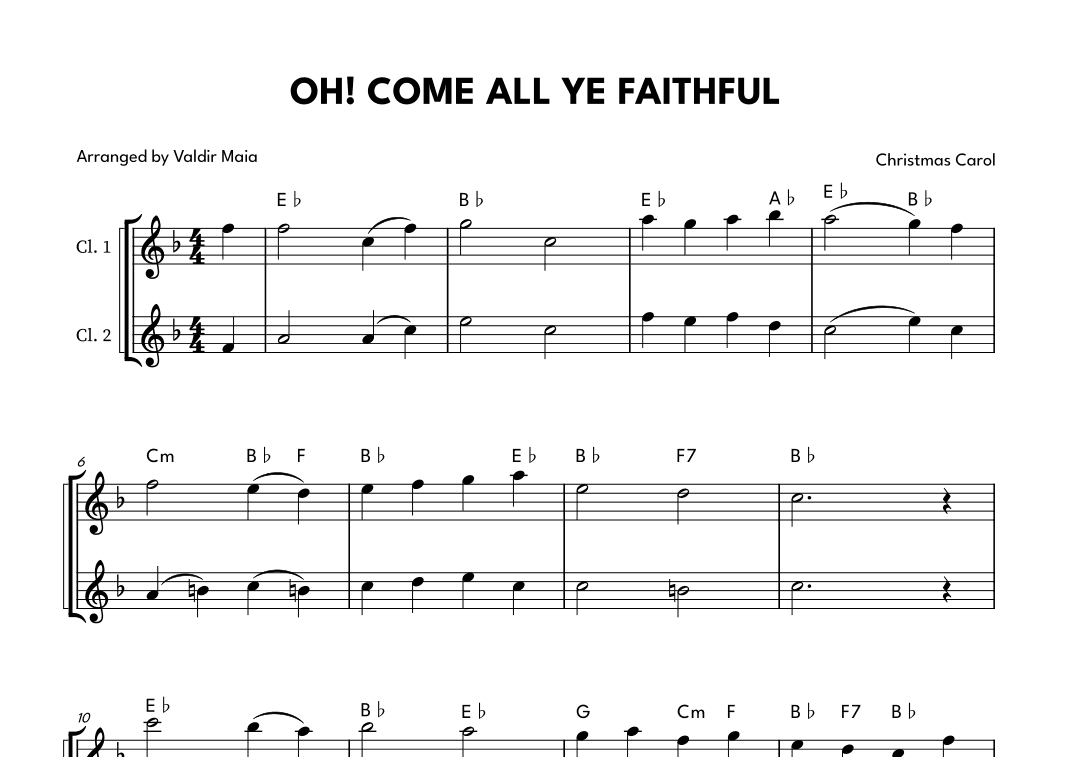 Oh! Come All Ye Faithful - Clarinet Duet (arr. Valdir Maia)