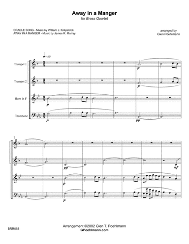 AWAY IN A MANGER for BRASS QUARTET (unaccompanied) (arr. Glen Poehlmann)