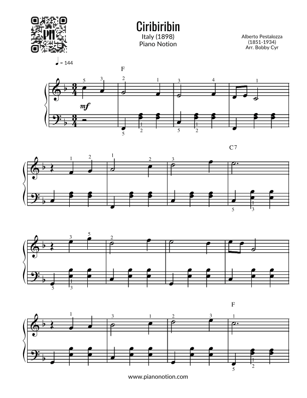 Ciribiribin - Alberto Pestalozza (Easy Piano) (arr. Bobby Cyr)