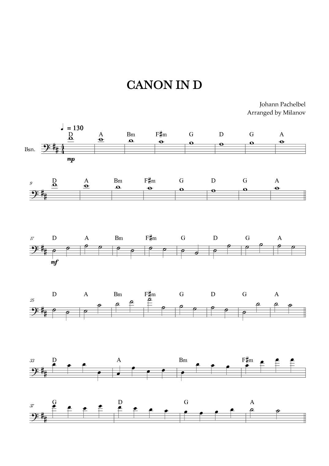 Canon in D | Pachelbel | Bassoon (arr. Milanov)