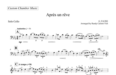 Faure Apres un Rev (After a Dream) (solo cello) (arr. Randy Calistri-Yeh)