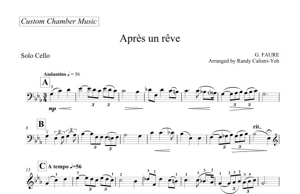 Faure Apres un Rev (After a Dream) (solo cello) (arr. Randy Calistri-Yeh)