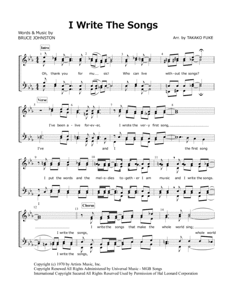 I Write The Songs (arr. Takako Fuke)
