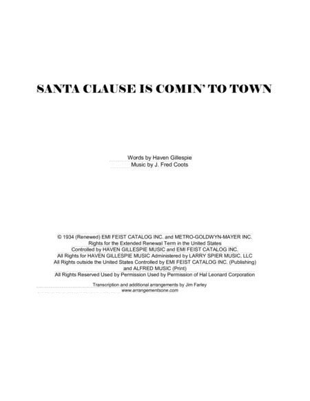 Santa Claus Is Comin' To Town (arr. Jim Farley www.arrangementsone.com)