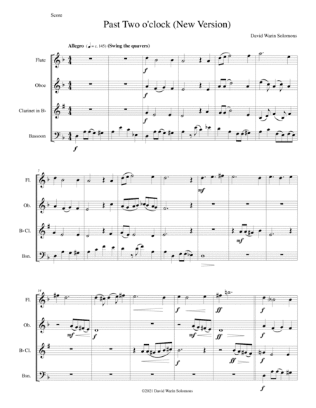 Past two o'clock for wind quartet (New version)