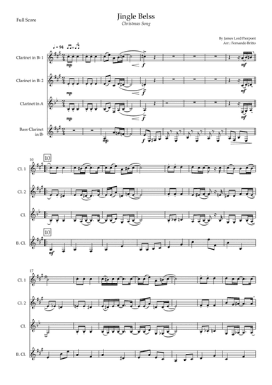 Jingle Bells - Jazz Version (Christmas Song) for Clarinet Quartet (arr. Fernando Britto)