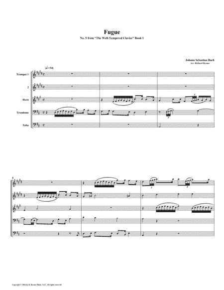 Fugue 05 from Well-Tempered Clavier, Book 1 (Brass Quintet) (arr. Richard Byrnes)