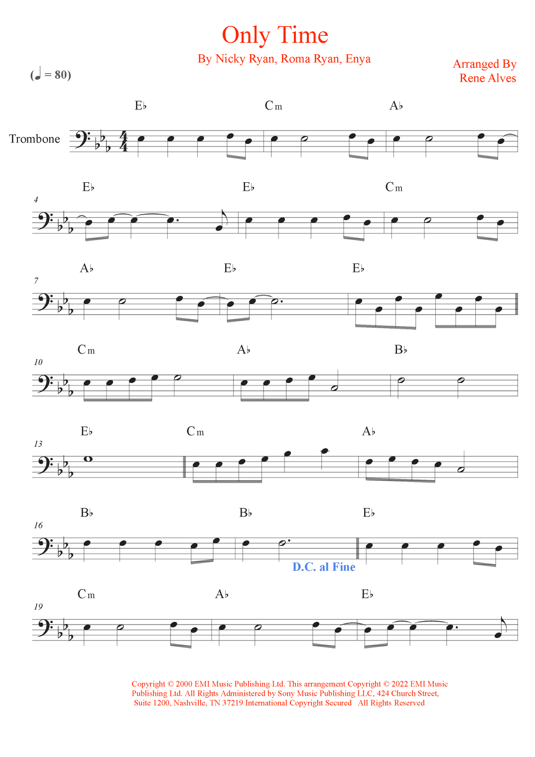 Only Time (arr. Rene Alves)