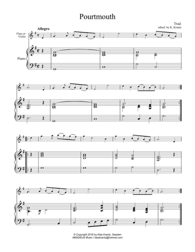Portsmouth for flute or violin and piano (cello ad lib.) (arr. K. Krantz)