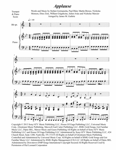Applause (arr. James M. Guthrie, ASCAP)