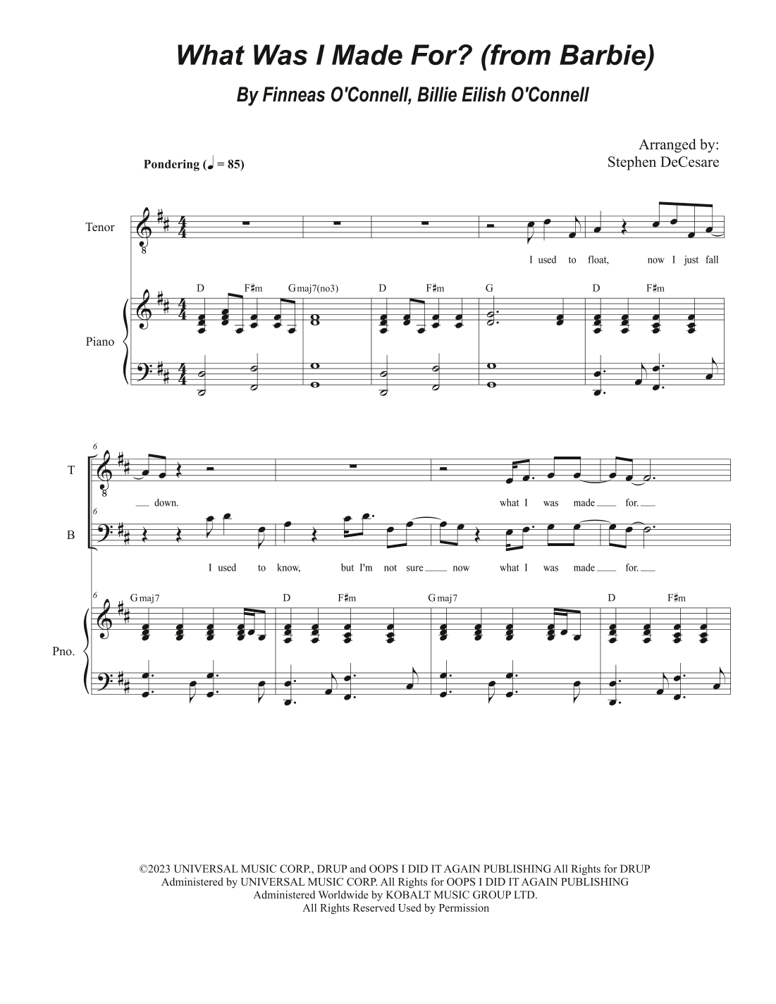 What Was I Made For? (arr. Stephen DeCesare)