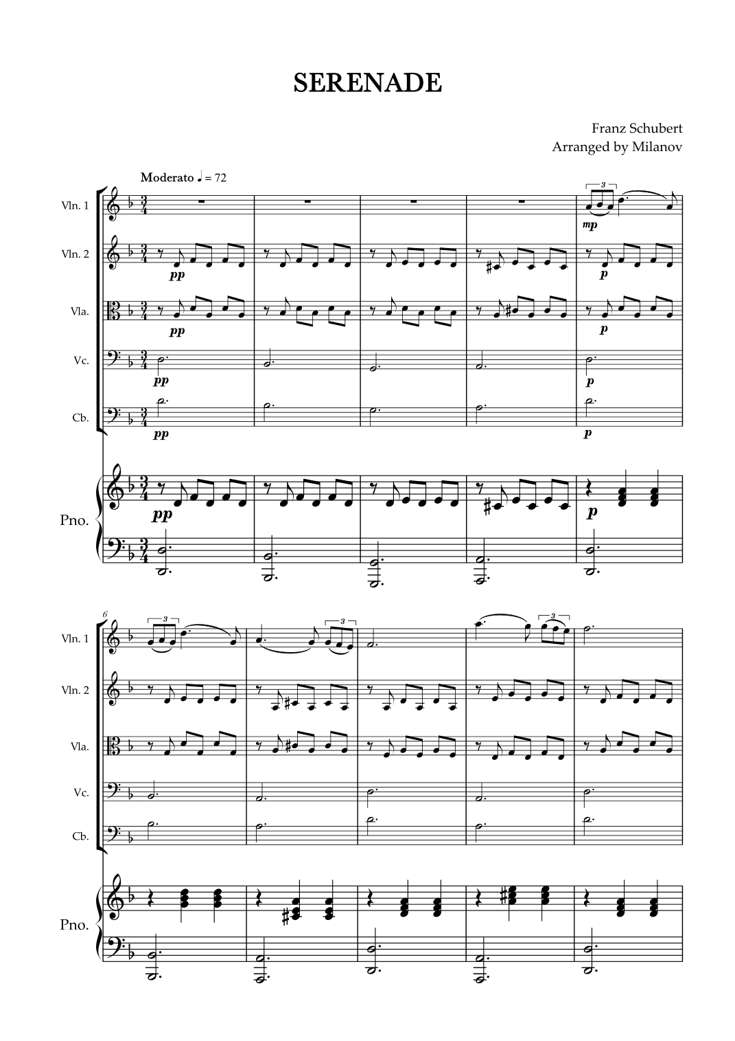 Serenade | Schubert | String Quintet | Piano (arr. Milanov)
