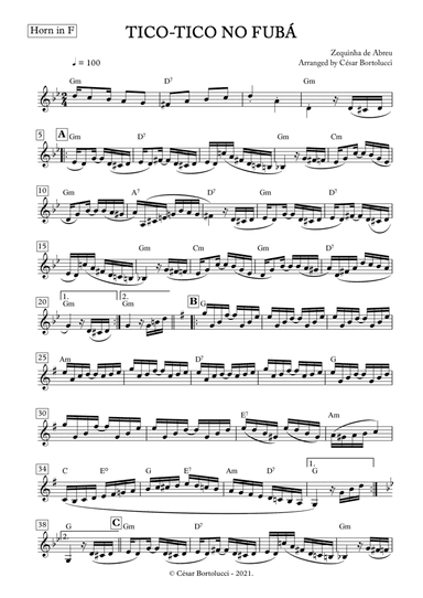 Tico-tico no Fubá - Horn with chords (arr. ACT Bortolucci)