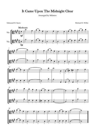 It Came Upon The Midnight Clear Viola Duet in A Melody and accompaniment Easy Intermediate (arr. Milanov)