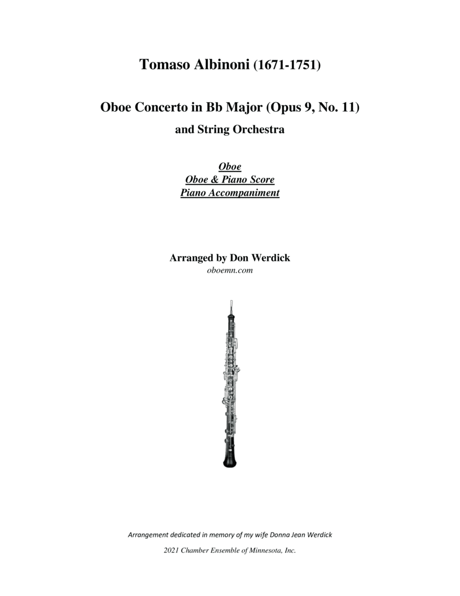 Concerto for Oboe in Bb Major, Op. 9 No. 11 (arr. Don Werdick (1946 - ))