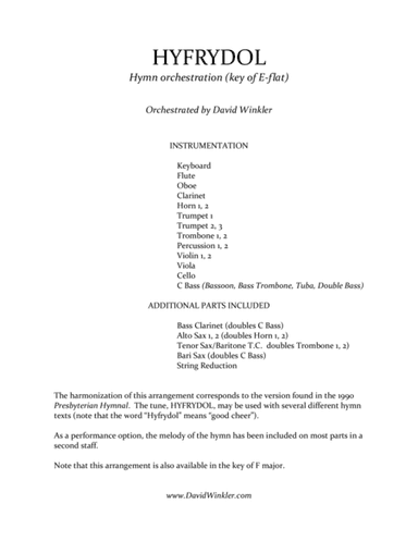 HYFRYDOL (Key of E-flat) - hymn orchestration (arr. David Winkler)