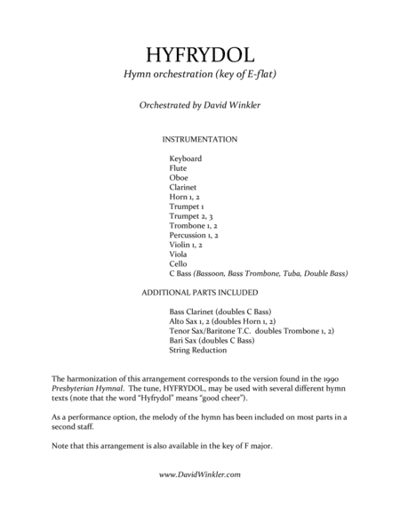 HYFRYDOL (Key of E-flat) - hymn orchestration (arr. David Winkler)