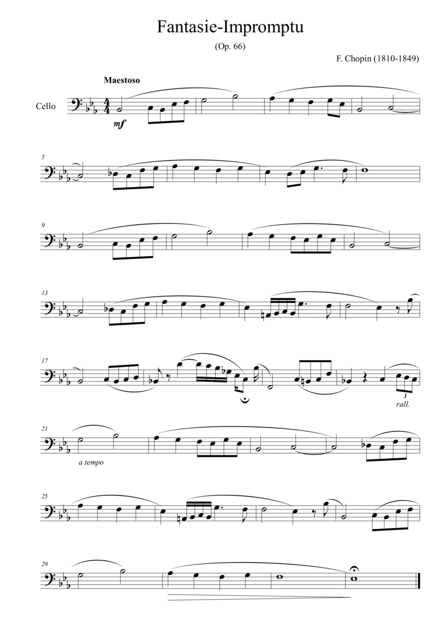 Fantaisie-Impromptu (Op. 66) - for cello solo (arr. Passoni Music)