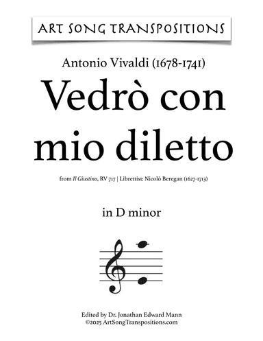 VIVALDI: Vedrò con mio diletto (transposed to D minor) (arr. ArtSongTranspositions.com)