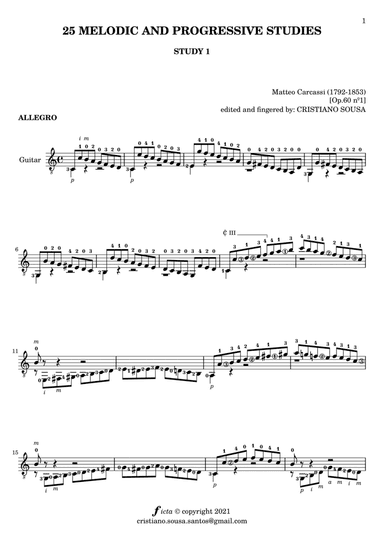 STUDY nº 1 op. 60 [ by Matteo Carcassi ]: guitar solo (arr. Cristiano Sousa)