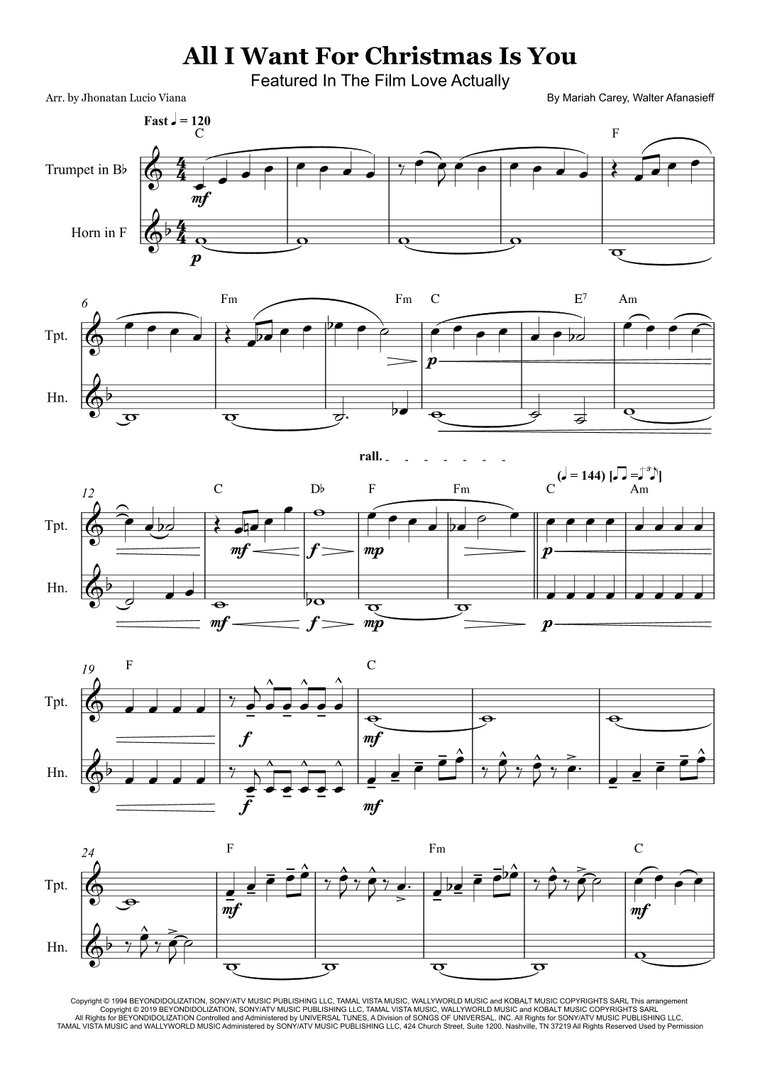 All I Want For Christmas Is You (arr. Jhonatan Lucio Viana)