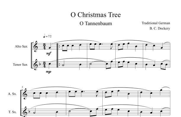 O Christmas Tree (O Tannenbaum) for Alto and Tenor Sax Duet (arr. B. C. Dockery)