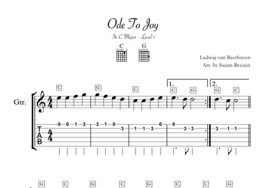 Ode To Joy - Easy  Guitar - Level 1 (arr. Suzan Beyazit)