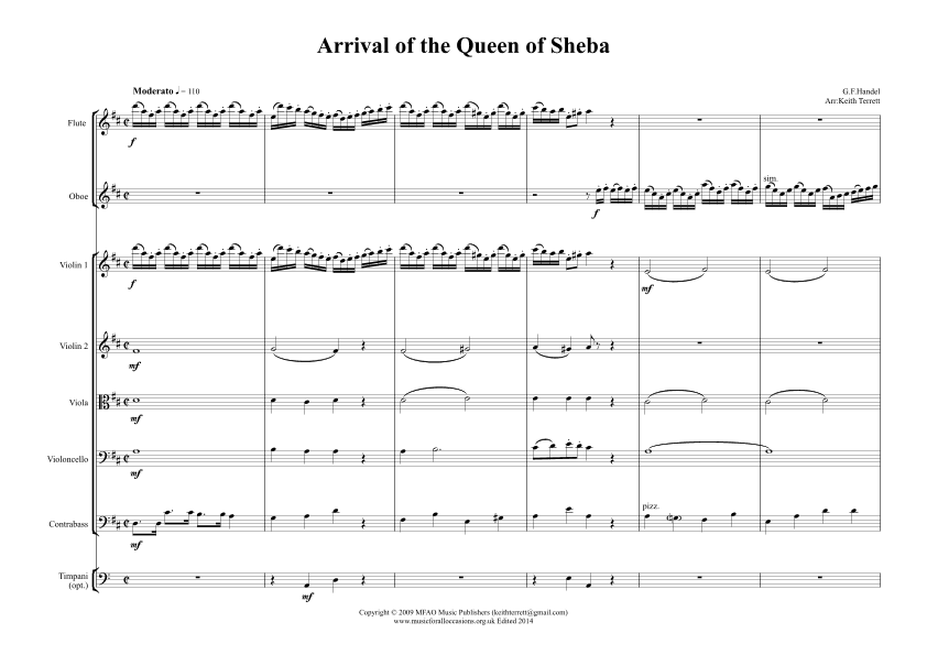 The Arrival of the Queen of Sheba for Flute, Oboe & Orchestra (arr. Keith Terrett)
