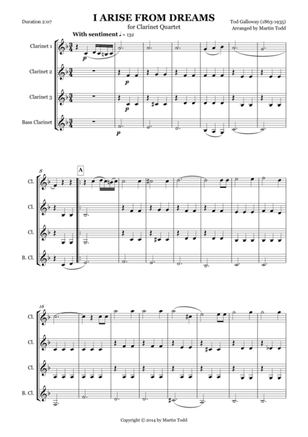 I Arise From Dreams for Clarinet Quartet (arr. Martin Todd)