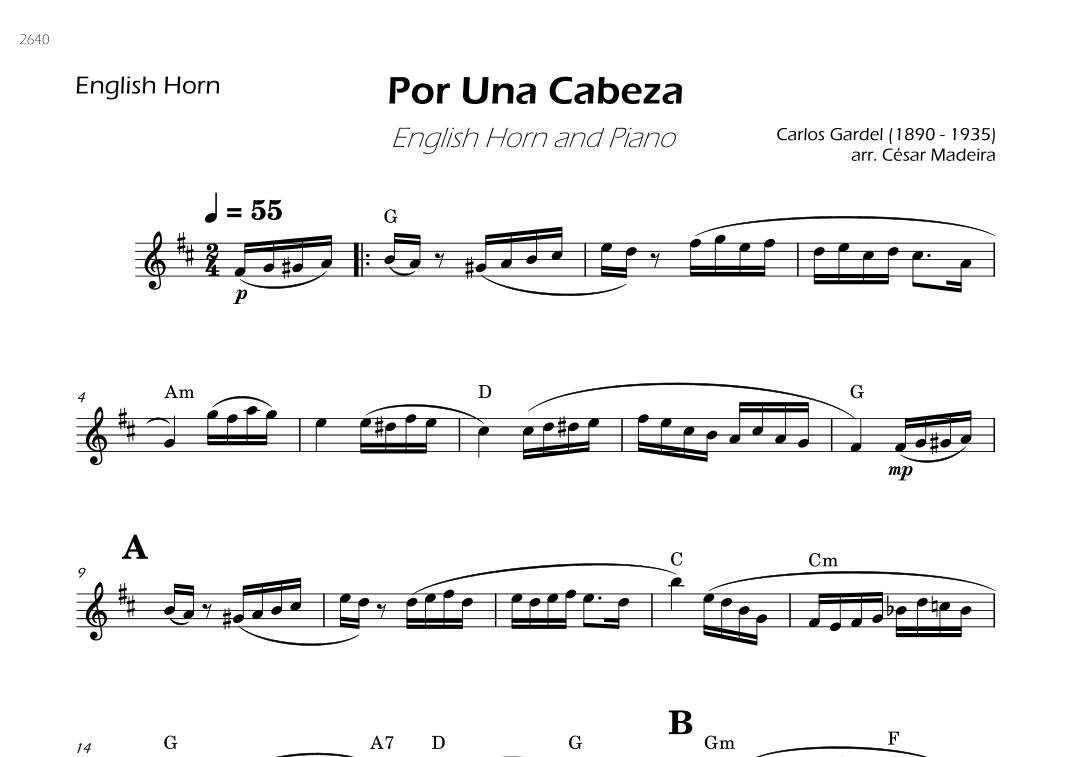 Por Una Cabeza - English Horn Solo - W/Chords (arr. César Madeira)