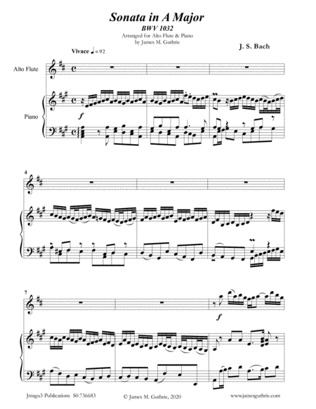BACH: Sonata in A BWV 1032 for Alto Flute & Piano (arr. James Guthrie, ASCAP)
