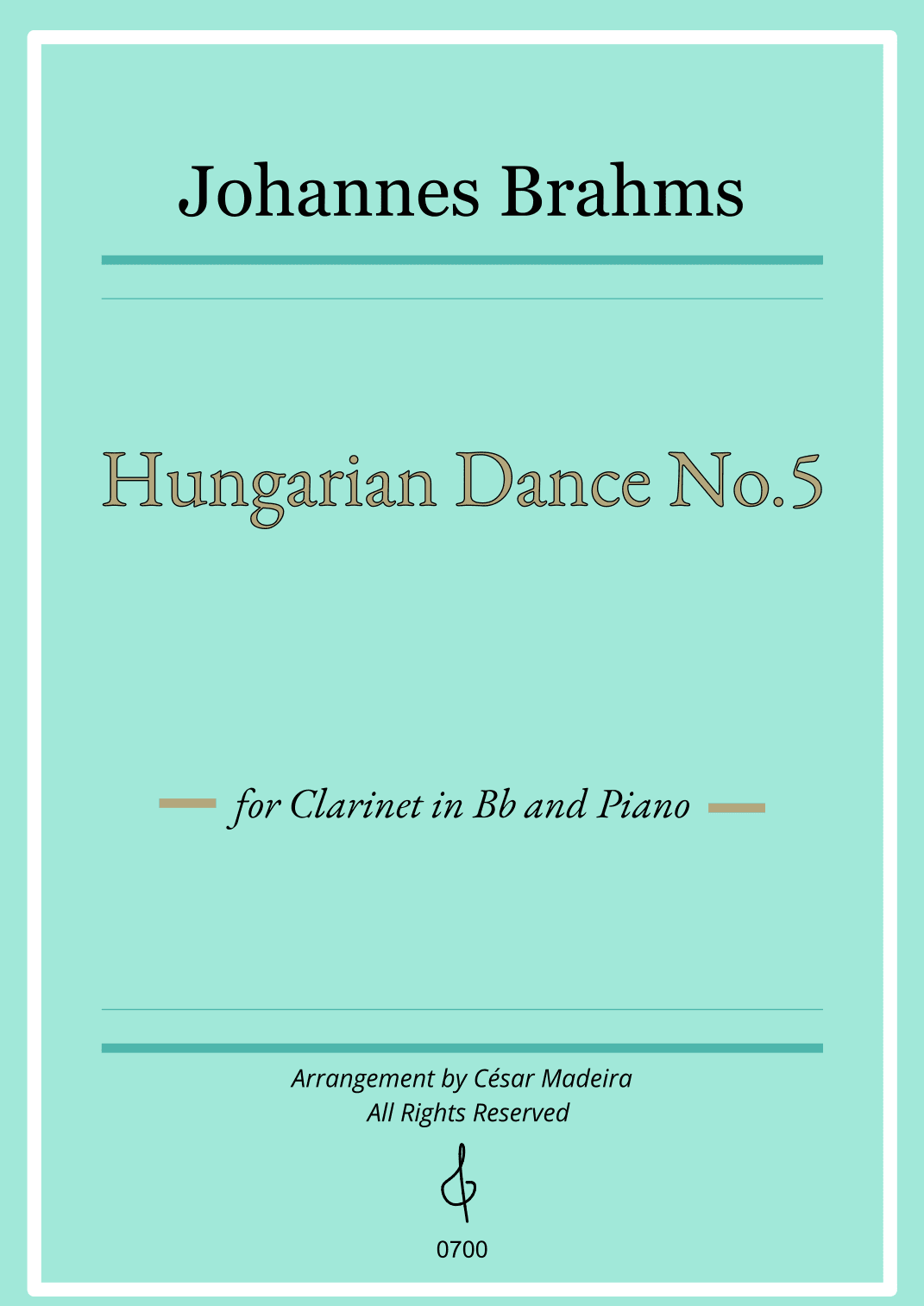 Hungarian Dance No.5 by Brahms - Bb Clarinet and Piano (Individual Parts) (arr. César Madeira)
