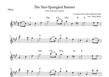 The Star Spangled Banner (USA National Anthem) for Oboe Solo with Chords (A Major) (arr. Fabio Britto)