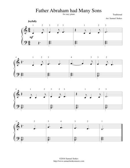 Father Abraham had Many Sons - for easy piano (arr. Samuel Stokes)