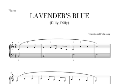 Lavender's blue (Dilly,Dilly) for very easy piano w/ fingerings (arr. Lais Reis)
