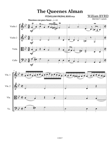 William BYRD- The Queenes Alman: for String Quartet (arr. Derrick T. Lewis)