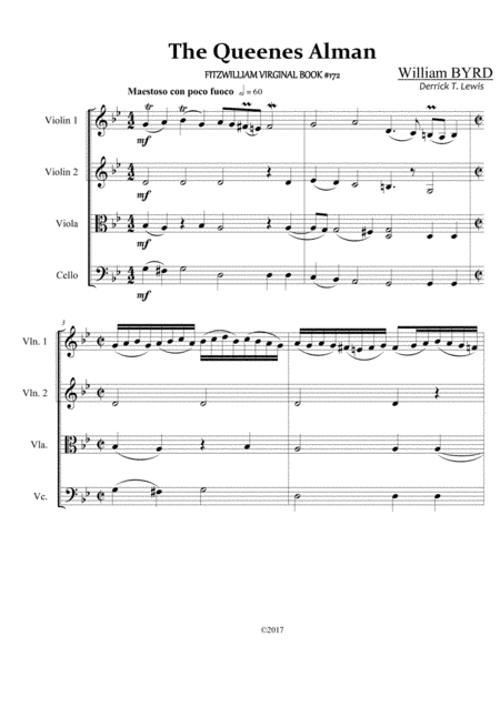 William BYRD- The Queenes Alman: for String Quartet (arr. Derrick T. Lewis)