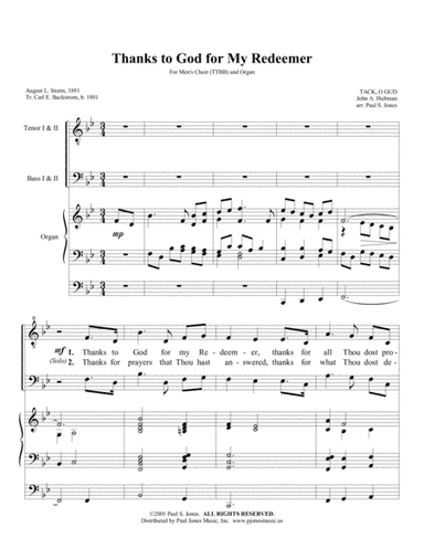 Thanks to God for My Redeemer (arr. Paul S. Jones)
