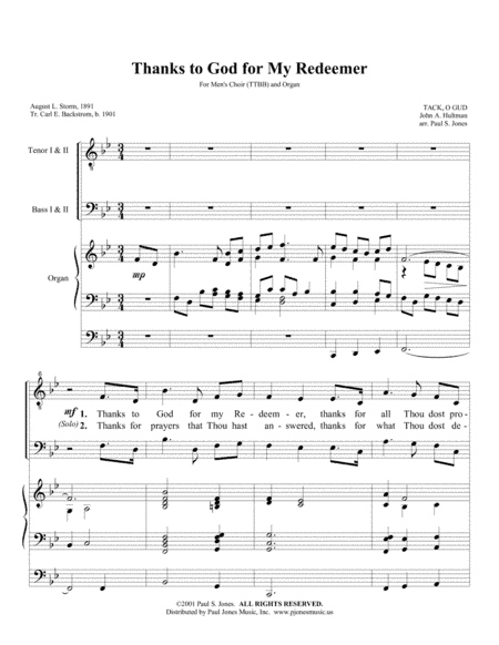 Thanks to God for My Redeemer (arr. Paul S. Jones)