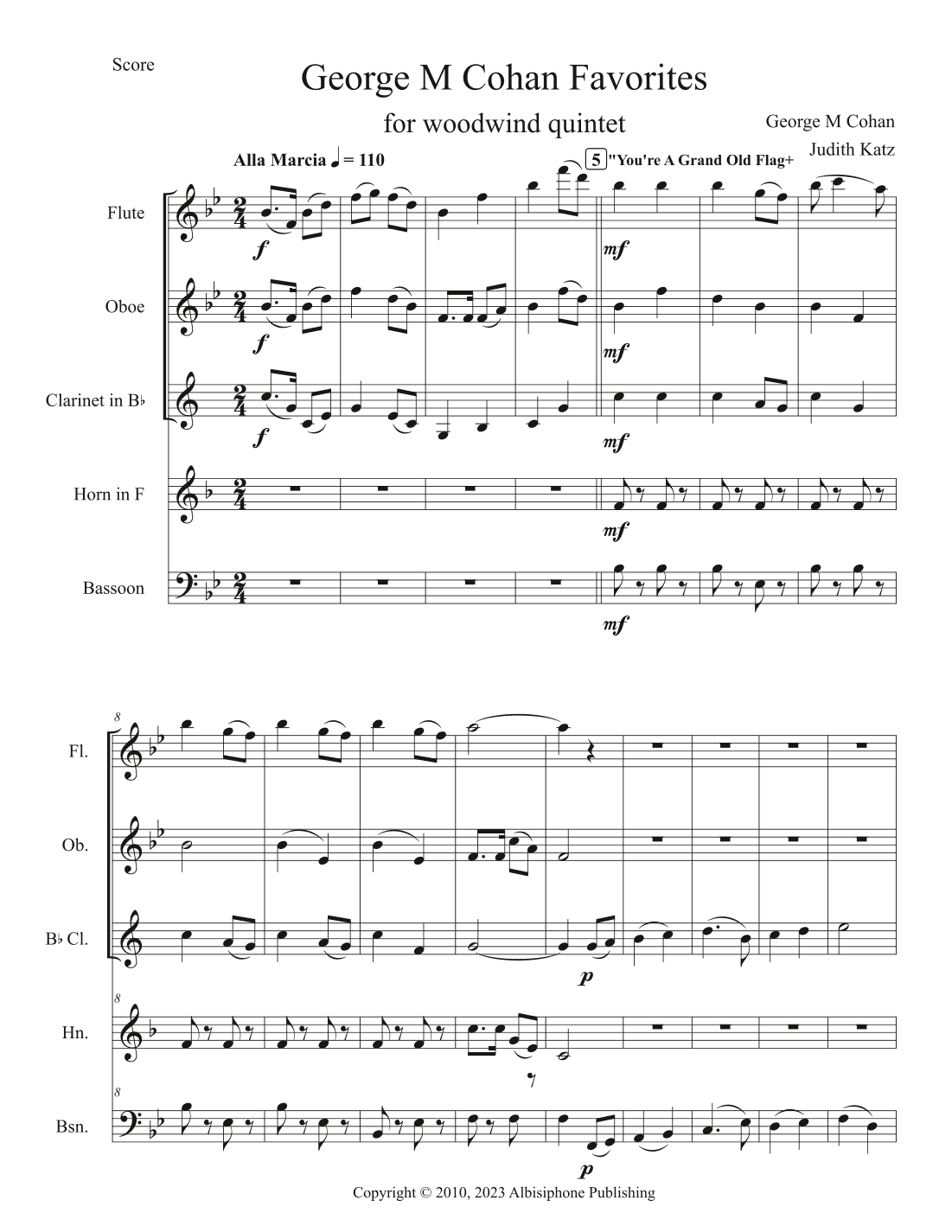 George M Cohan Favorites For Woodwind Quintet (arr. Judith Katz)