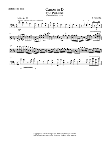 Canon in D for Cello Solo (arr. Sherry Lewis)