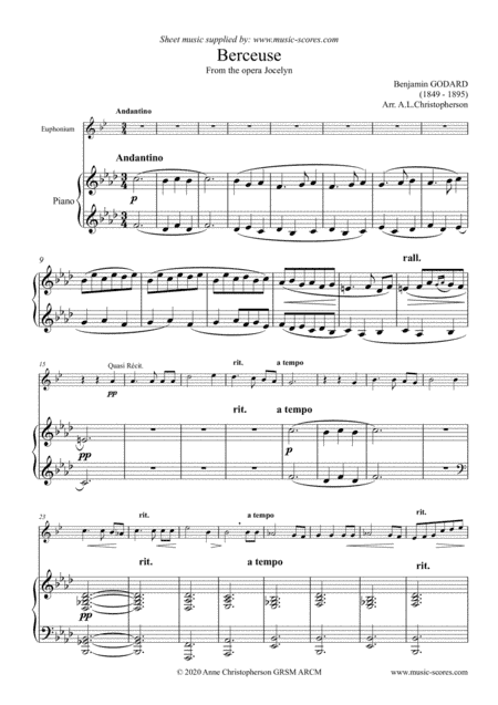 Berceuse from Jocelyn - Euphonium & Piano (arr. Anne L Christopherson GRSM ARCM)