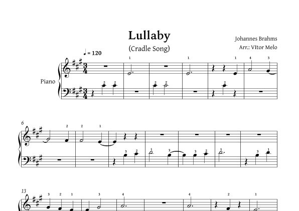 Brahms Lullaby - beginner piano (arr. Vitor Melo)