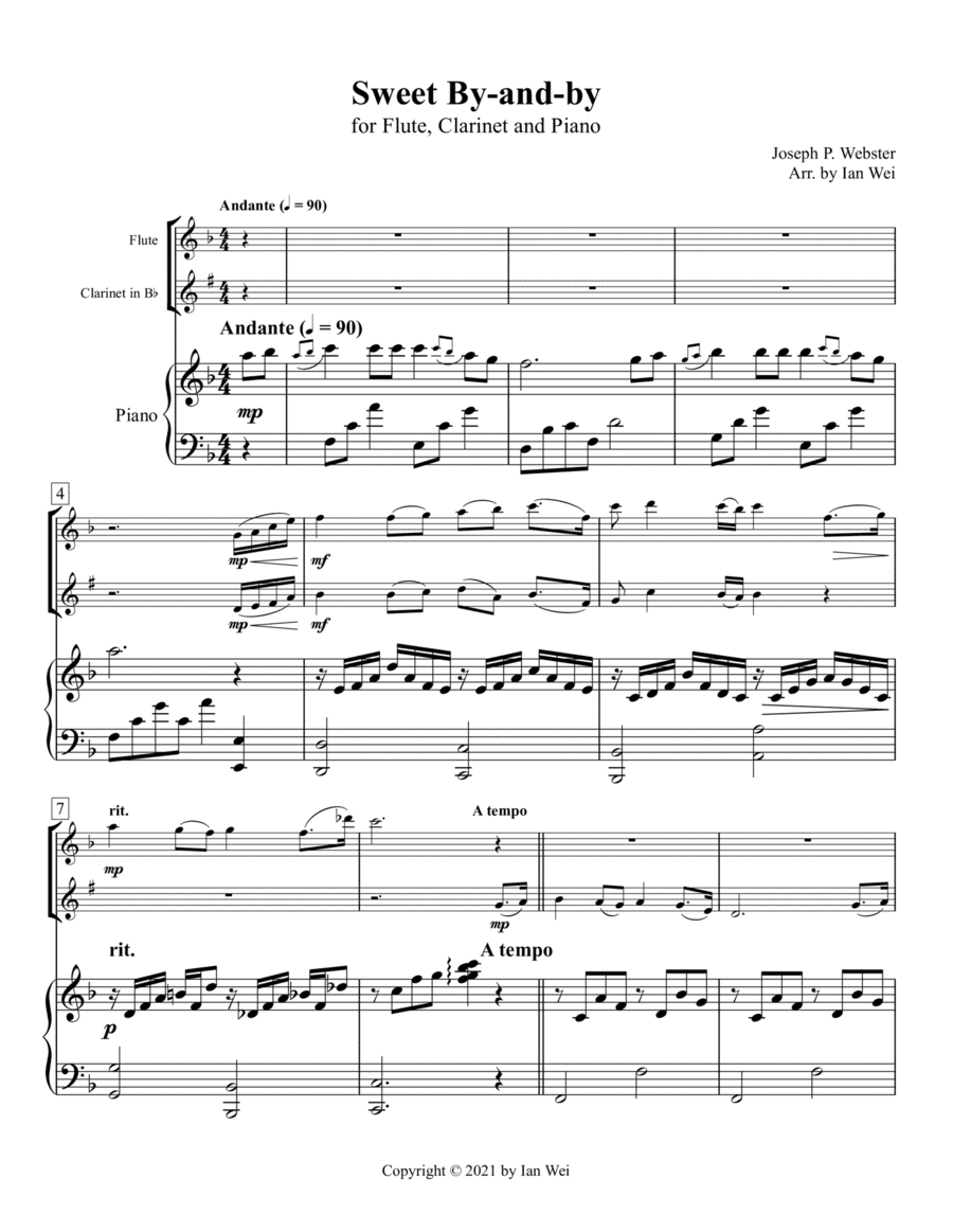 Sweet By-and-by for Flute, Clarinet and Piano (arr. Ian Wei)