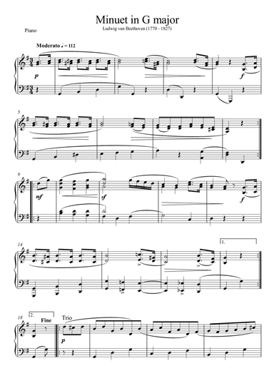 Minuet in G Major - Beethoven (Piano) (arr. Wesley S. SIlva)